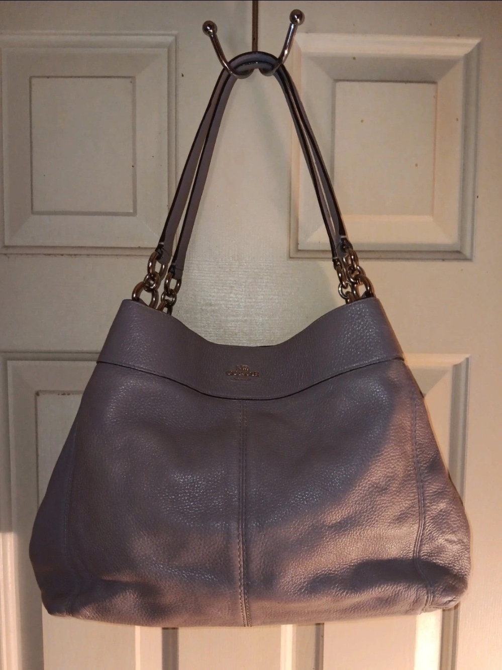 Coach Pebbled Leather Shoulder Bag in Gray